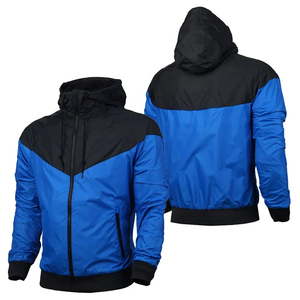Chaqueta cortavientos de lluvia personalizada-Panel negro de último estilo con chaquetas cortavientos lisas unisex de color azul - Product Image 1