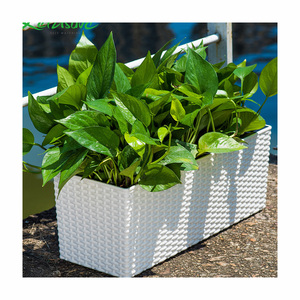 Maceta Rectangular <span class=keywords><strong>de</strong></span> Plástico para Plantas Artificiales, Diseño <span class=keywords><strong>de</strong></span> Pintura Floral para Jardín, Hogar y Exteriores, Ratán Sintético - Product Image 1