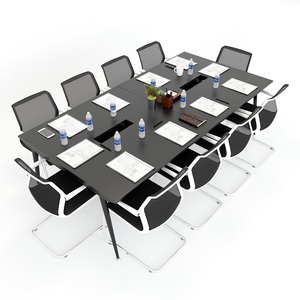 Large Wood Minimalist <b>Office</b> Meeting <b>Table</b> with Steel Legs - Product Image 2