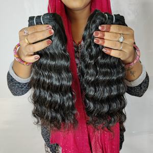Vente en gros d'extensions de cheveux humains de temple indien vierge paquets de cheveux ondulés naturels bruts de couleur noire non traités à cuticule alignée - Product Image 5