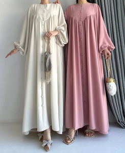 Vente en gros de nouveautés Abayas d'hiver à manches longues à la mode modeste col haut en mousseline de soie brodé Technics Opt ODM Supply - Product Image 5