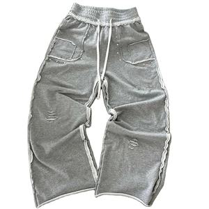 กางเกงทรงบานผ้าคอตตอนขนาดใหญ่ออกใหม่แบบปรับแต่งได้เอวล้างความทุกข์พร้อมแถบข้างกางเกงทำจากผ้าฝ้ายเฮฟวี่เวทสไตล์ยอดนิยม - Product Image 1