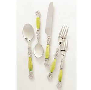 Ensemble de couverts en laiton en acier inoxydable de qualité supérieure poignée en résine royale Unique finition mate plaquée argent vaisselle décorative haute - Product Image 2