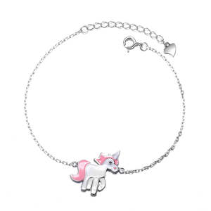 Bracciale Charm in Argento Sterling con Design Unicorno Rosa - Product Image 1
