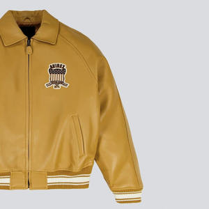 Meilleur prix Veste en cuir pour homme Avirex Veste d'hiver haut de gamme Véritable cuir Coupe-vent Imperméable Teint uni Toutes les tailles disponibles - Product Image 2