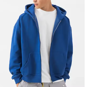 Sweat-shirts à capuche unisexes personnalisés avec fermeture éclair, brodés, coupe oversize, épaules tombantes, grammage lourd, hiver, 100% coton respirant, séchage rapide, en molleton bouclette - Product Image 1