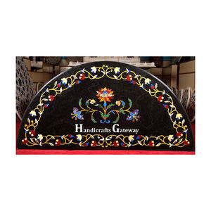 Top vente belle fleur Design marbre noir avec incrustation de nacre salle à manger demi-cercle forme dessus de Table décorations pour la maison - Product Image 1