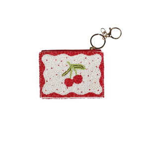 Vente en gros de perles de rocaille brodées colorées porte-monnaie motif floral cerise sac fourre-tout à broder perlé Promotions florales sac à monnaie - Product Image 4