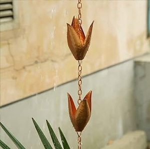 Cadena de Lluvia de Cobre Personalizada, Canalón de Metal con Forma de Pétalo, Campanas, Recogedor de Agua de Lluvia, Adornos de Jardín, Fabricante y Exportador - Product Image 1