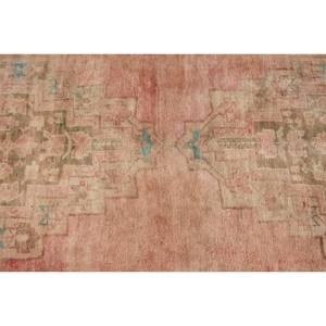 Alfombra vintage de lana turca rosa y verde de 33x104 pies, tejido plano, patrón de retazos, respaldo de látex para decoración de sala de estar - Product Image 5
