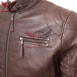 Chaqueta de motorista de cuero de oveja genuino marrón de alta calidad para hombre, elegante diseño de Motor Racer, costura de edredón Radial de sensación Ultra suave - Product Image 3