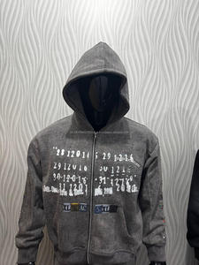 500 Gsm Zuur Gewassen Custom Hoodie 100% Katoen Geborduurde Kleurrijke Steentjes Rits-Up Stijl Capuchon Collush Industrie
