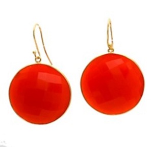 Pendientes redondos de Plata de Ley 925 con gema de Calcedonia naranja, novedad - Product Image 1
