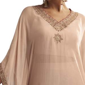 Blush Pink bordado Kaftan Sharara Set en Organza Luxury Party y Wedding Reception Wear Traje de diseñador para mujer - Product Image 5