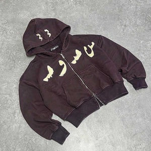 Service OEM, conception personnalisée, sweats à capuche pour hommes de haute qualité, 100% coton, en molleton, avec fermeture éclair, broderie délavée, patch, effet délavé à l'acide - Product Image 6