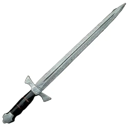 1 épée VIKING fait à la main, motif torsadé en acier, damas avec protection, avec feuille de cuir