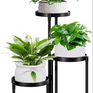 Grand support de plante intérieur/extérieur en métal à 3 niveaux support de pot de fleur noir avec balcon présentoir de jardin pour décorations extérieures - Product Image 1