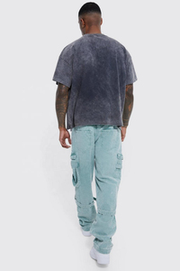 ใหม่ล่าสุดกางเกงยีนส์ผ้าลูกฟูกสำหรับผู้ชายสีซักแบบกรดตัดเย็บแบบตรงแนวสตรีทกระเป๋าทรงหลวมมีสายรัดให้บริการ - Product Image 2