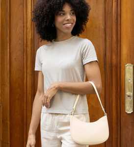 Cream Genuine Leather Crescent Shoulder <b>Bag</b> Women <b>Small</b> Hobo Purse Trendy Underarm Handbag Cute Minimalist Evening <b>Clutch</b> Gift - Product Image 3