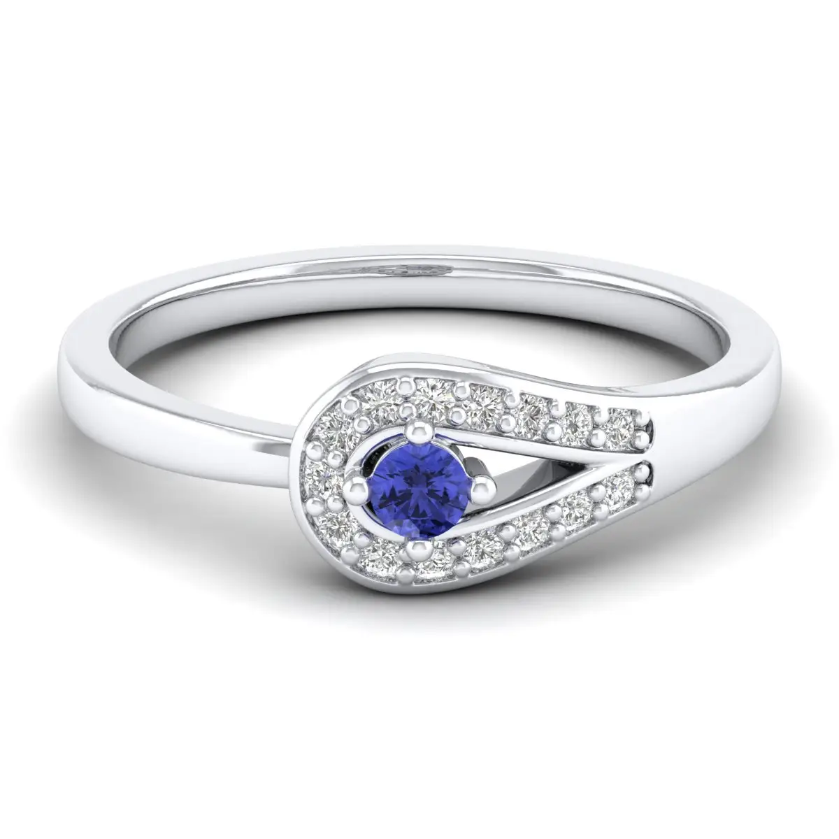 Perhiasan halus 14K 18K cincin emas putih Tanzanite wanita, perhiasan minimalis potongan bulat cincin pertunangan Moissanite untuk wanita