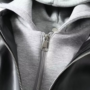 Veste bomber en cuir unisexe, style streetwear, effet deux pièces, coupe ample, fermeture éclair sur le devant, imperméable, coupe-vent, épaisse, style décontracté de la rue - Product Image 4