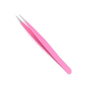 Pinces à cils de qualité chirurgicale, pointe droite et pointue, couleur rose, revêtement en acier inoxydable allemand - Product Image 1