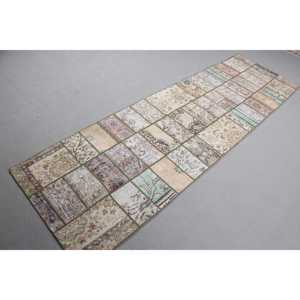 26x8,8 ft Vintage Eco-Friendly Turkish <b>Wool</b> Rug <b>Brown</b> Patchwork with Latex Backing - Product Image 4