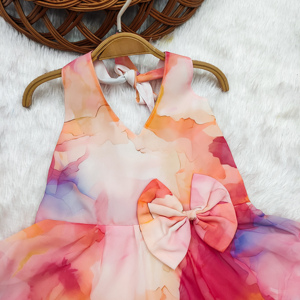 Robe de soirée/mariage Shoryam pour filles, imprimé numérique multicolore, sans manches, entièrement cousue, longueur genou, douce et fluide - Product Image 3