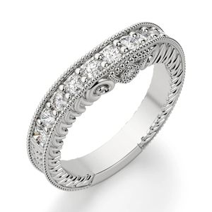 Diamante de corte redondo oculto Vintage Eternity Wedding Band para mujer - Product Image 1