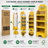 Support d'affichage au sol pliable personnalisé en carton ondulé à 4 niveaux pour supermarché, aliments, collations, boissons