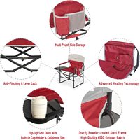 Chaise pliante portable robuste et surdimensionnée en acier inoxydable, chaise de camping de directeur avec table latérale et poche, pour la plage et l'extérieur
