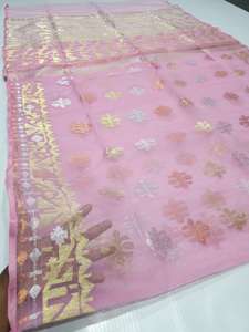 Trendy <b>Pink</b> Deshi Dhakai Jamdani Sharee for Women JAMDANI <b>FABRIC</b> Blue RED GREEN Golden Sky Blue From Bangladesh - Product Image 2
