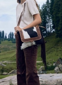 Conjunto de bolsos de hombro de cuero genuino de la mejor calidad para llevar cuero de vaca de lona reciclado y bolso de cuero en relieve Turquesa - Product Image 3