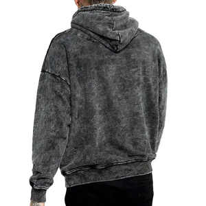 Sweat à capuche vintage d'hiver pour homme, 100 % coton molletonné, délavé à l'acide et à la pierre, imprimé sur mesure, haute qualité, vente en gros - Product Image 2