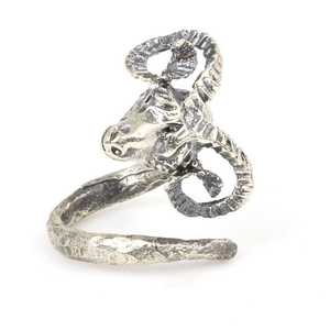 Handmade <b>Titanium</b> <b>Ring</b> with Silver Ram's Head Inlay Religious Style Plated Craft Gift for Children - Product Image 2