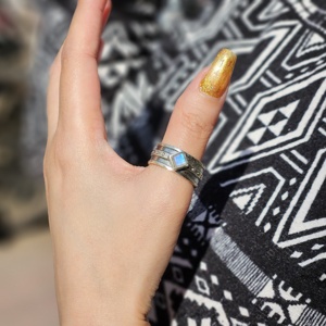 Stylish Silver <b>Moonstone</b> Rhombus <b>Ring</b> Oxidized Silver Wedding and Party Accessory - Product Image 3