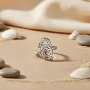 Bague de Fiançailles et de Promesse Tendance pour Femme en Argent 925 Plaqué Rhodium avec Zircon Géométrique Romantique Taillé - Product Image 2