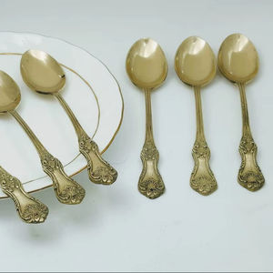 Cubiertos para bodas, utensilios de restaurante de hotel, juego de cuchara y tenedor reutilizables, cubiertos de lujo dorados, cubiertos vintage grabados, juego de vajilla - Product Image 1