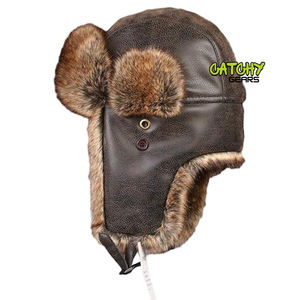 Chapeau d'aviateur en cuir pour homme, doublure en fourrure, rabat d'oreille, chapeau trappeur, coupe-vent, chaud, casquette de pilote, fournisseur pour les sports et les fêtes - Product Image 5