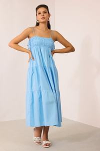 Vestido largo bohemio hasta el tobillo para mujer sin mangas Casual Vacaciones verano tejido 100% rayón fumar vestido de mujer - Product Image 6