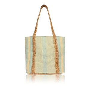 Trending Striped Cotton/<b>Jute</b> Tote <b>Bag</b> Customized Size Beach <b>Shopping</b> <b>Bag</b> Shoulder Length Handle Light Green Yellow Pattern <b>Bag</b> - Product Image 3
