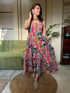 Boho Floral coton robe robe d'été à la main pour les femmes léger tenue décontractée robe courte pour les vacances ou la plage vêtements élégants - Product Image 2