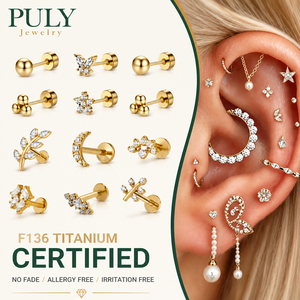 Bijoux PLYU G23 F136 Titane Labret à dos plat, clou d'oreille pour tragus, filetage interne, zircon, anneaux de lèvre, <span class=keywords><strong>piercing</strong></span> pour cartilage et hélix - Product Image 1