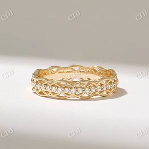 Bague d'éternité en or massif Unique pour femmes, bijoux de mariée Vintage minimaliste en diamant naturel certifié IGI blanc - Product Image 2