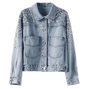 Chaqueta vaquera azul bordada al por mayor, abrigo a medida de alta calidad para mujer, Chaqueta corta informal a la moda para mujer - Product Image 6