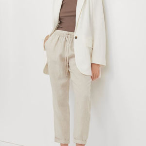 Pantalons personnalisés à la mode d'automne pour femmes Pantalons en lin blanc de haute qualité décontractés avec poches Pantalons longs à jambes larges - Product Image 5