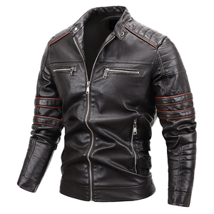 Veste en cuir sport pour homme, coupe ajustée, col montant, vêtements d'hiver, avec toile, service OEM personnalisable, prix de gros bon marché - Product Image 2