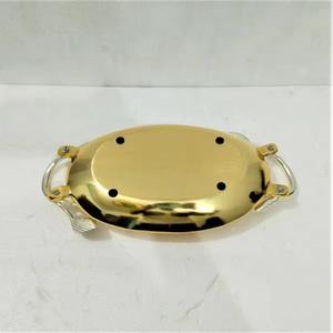 ถาดเสิร์ฟอะลูมิเนียมดีไซน์ทันสมัยทำมือ รูปทรงวงรี สวยหรู เคลือบเงินเงา พร้อมหูจับสะดวกสบาย งานฝีมือโลหะสำหรับเสิร์ฟอาหาร - Product Image 4