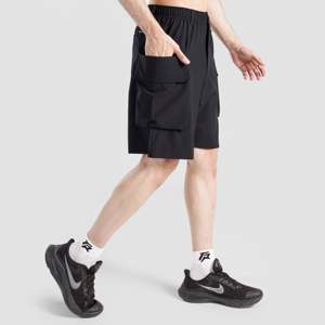 Shorts cargo micro en polyester 100% GA, couleur noire, style streetwear confortable, motif uni sportif - Product Image 3