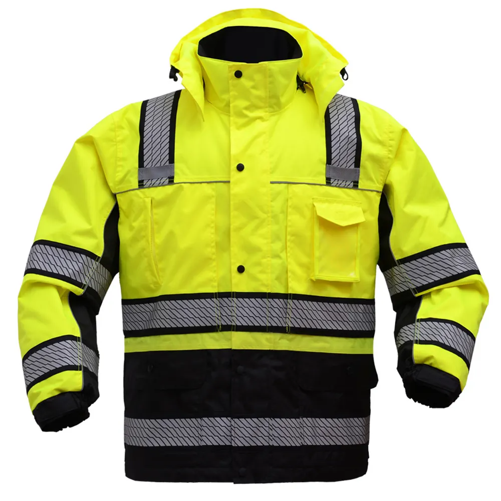 Haute qualité meilleure densité sergé Oxford tissu personnalisé imperméable jaune réfléchissant sécurité veste d'hiver